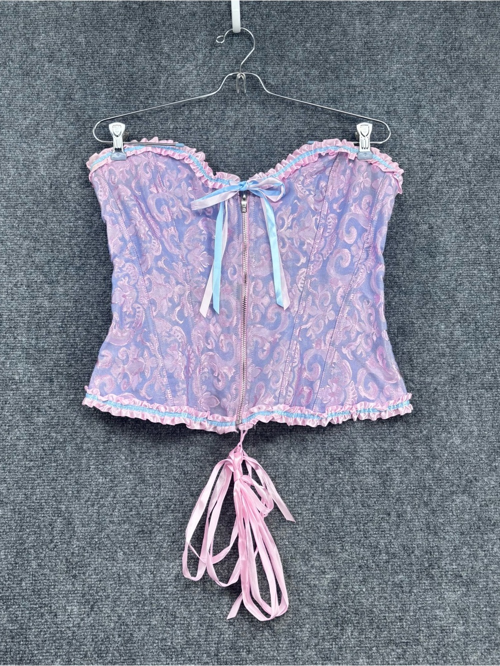 Fairycore Coquette Renfair Pink Purple Blue Jacquard Demi Cup Corset Size L